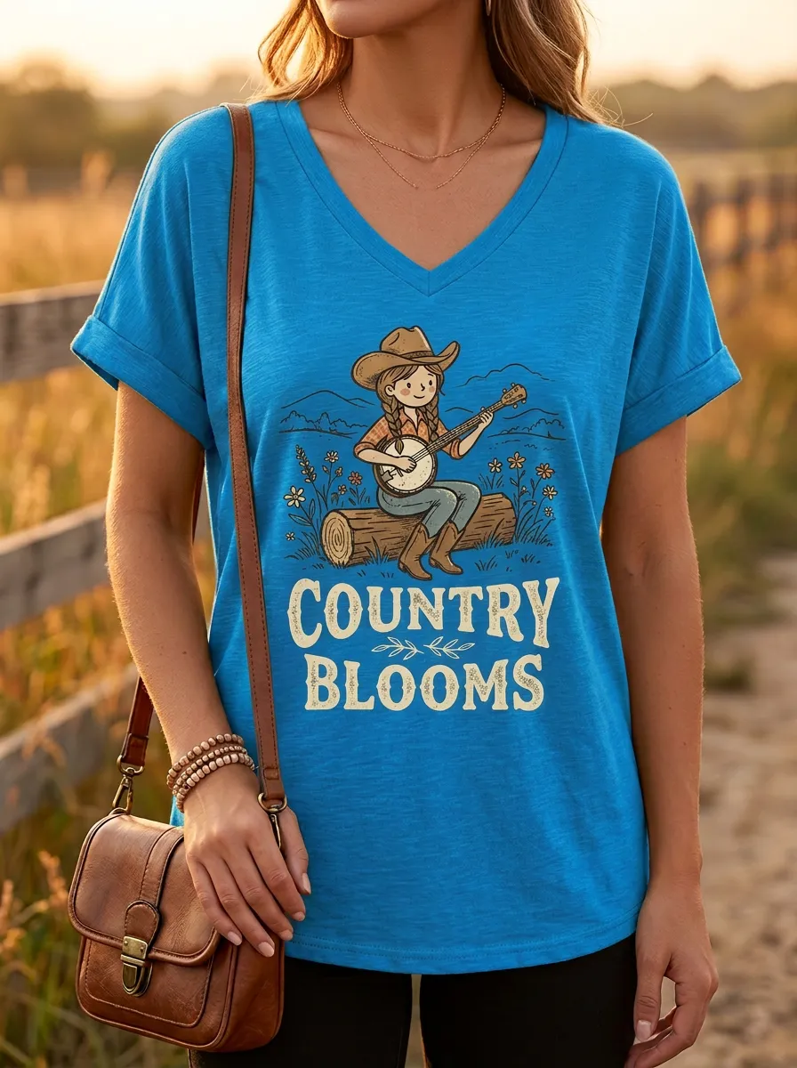 Refined Banjo Country-Music Women's V-Neck T-Shirt
