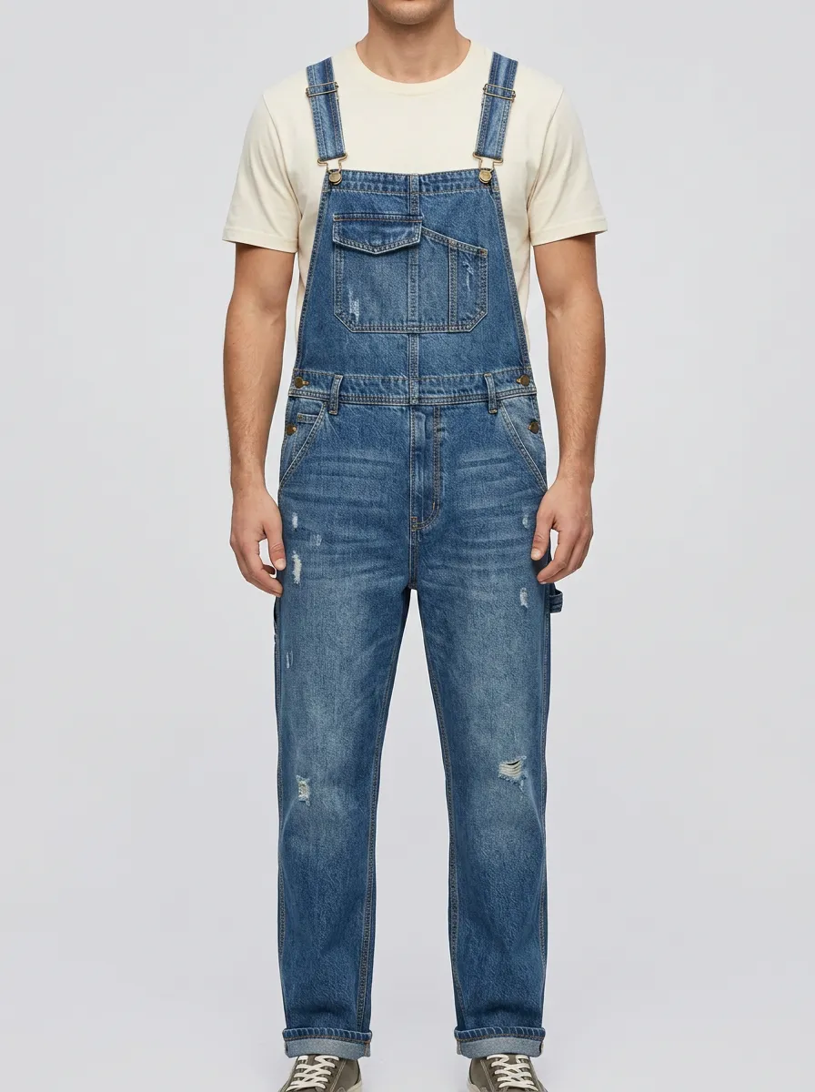 Men's Street Washed Denim Bib Overalls