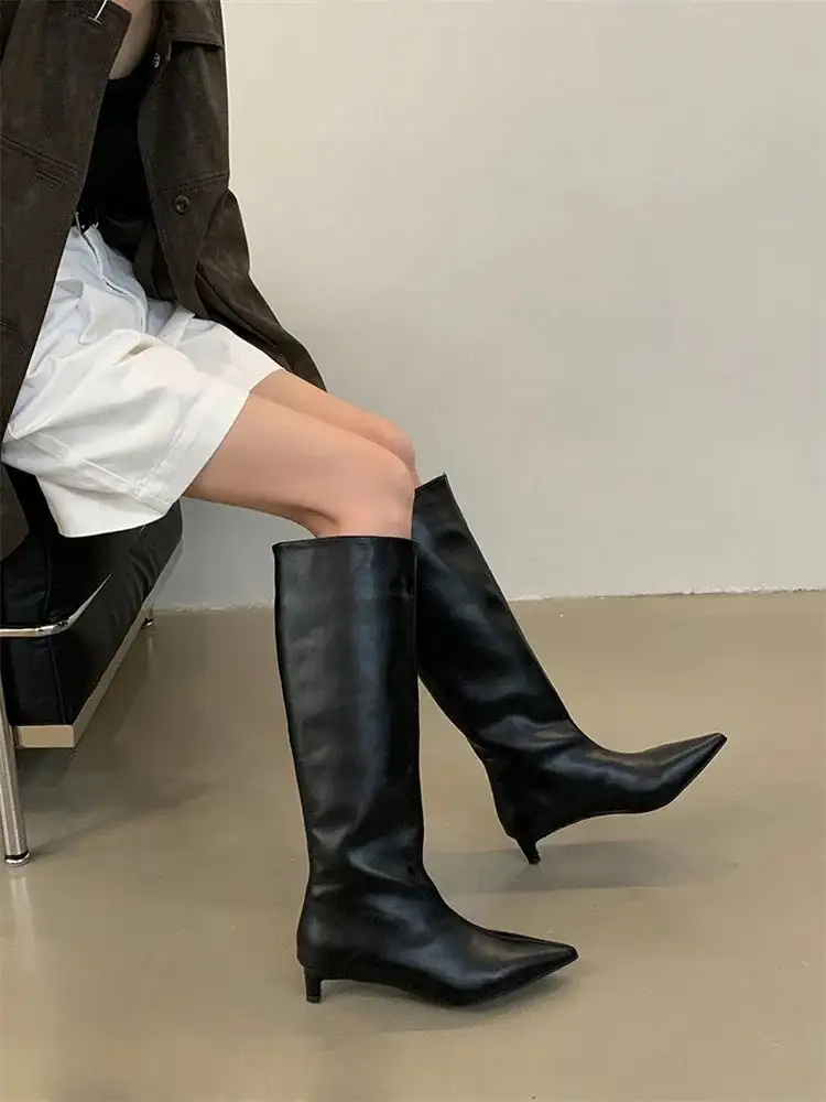 Pointed-Toe Knee-High Boots