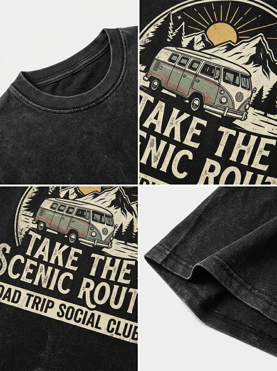 Unisex Road Trip Lover Adventure Van Mountain Printed T-shirt