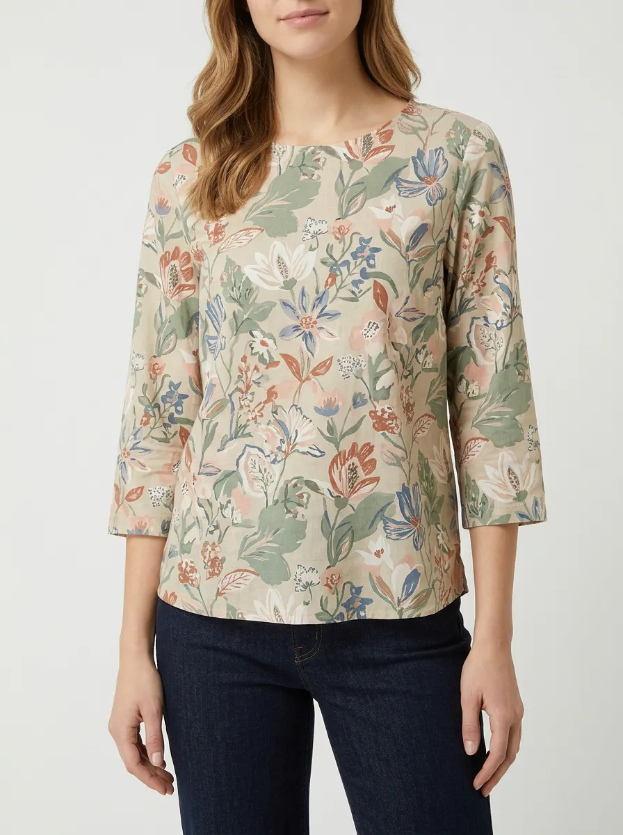 Desert-Inspired Floral Women's Three-Quarter Sleeve Top