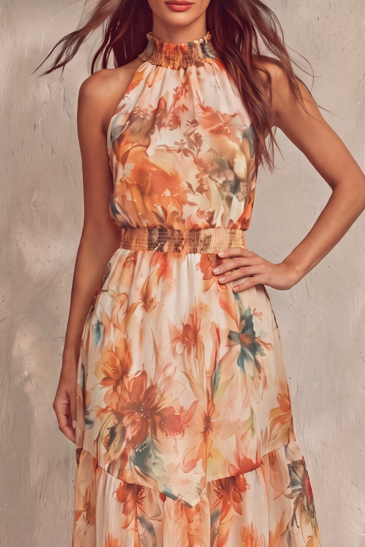 Halter Neck Floral Maxi Dress