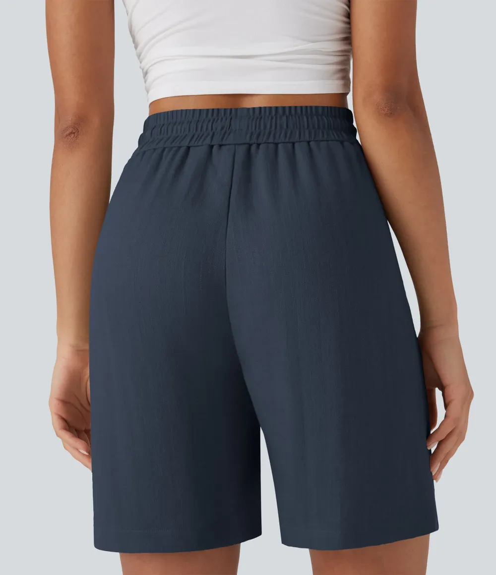 2026🔥High Waisted Drawstring Casual Linen-Feel Shorts with Pockets