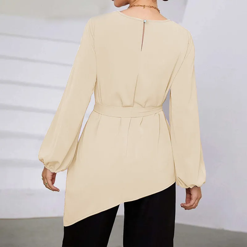 Balanced Asymmetrical Balloon Sleeve Tunic Blouse