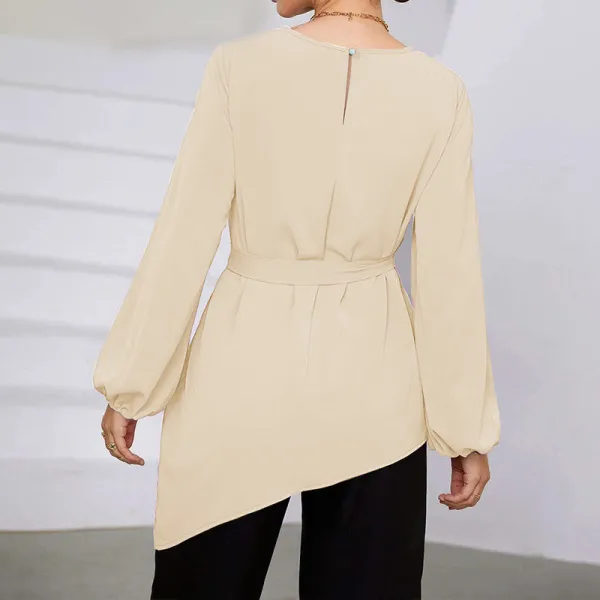 Balanced Asymmetrical Balloon Sleeve Tunic Blouse