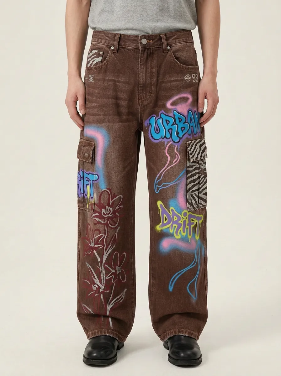 Men's Streetwear Graffiti Floral Zebra Contemporary Graphic Cargo Jeans