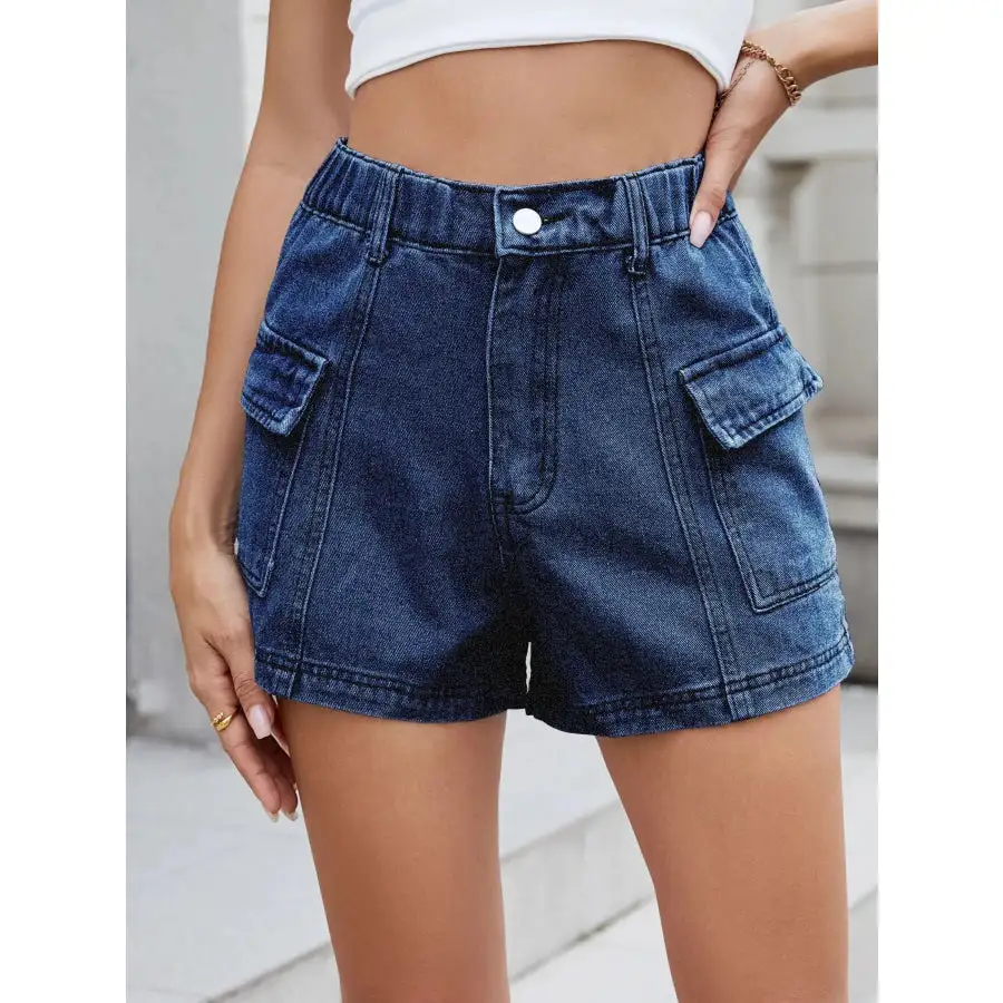 Everyday High Waist Pocketed Cargo Denim Shorts