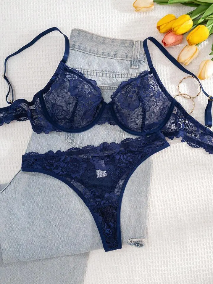 Delicate Lace Sheer Bra And Panty Set