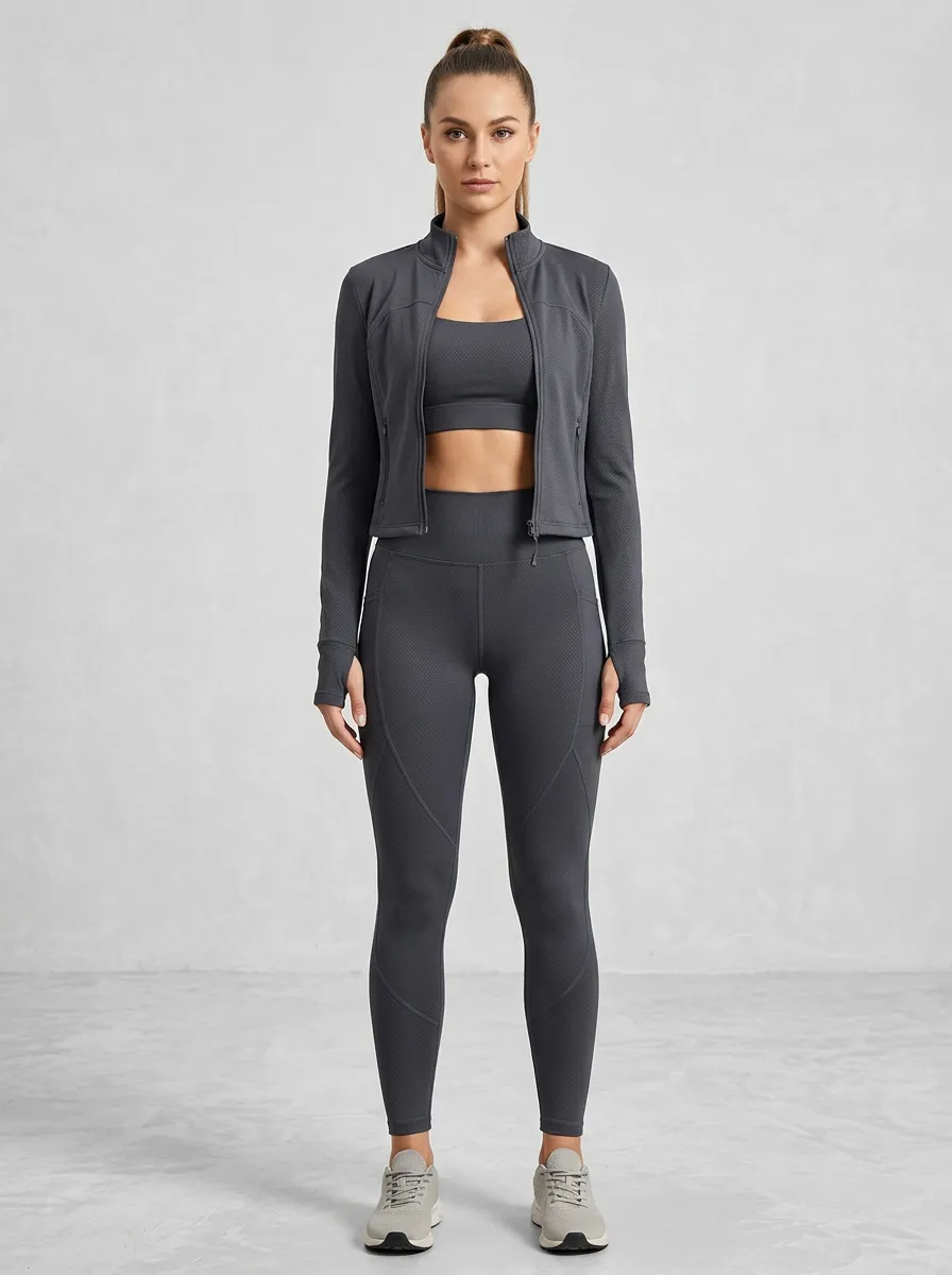 Performance-Inspired Textured Detail Collection Women's Three Piece Activewear Set