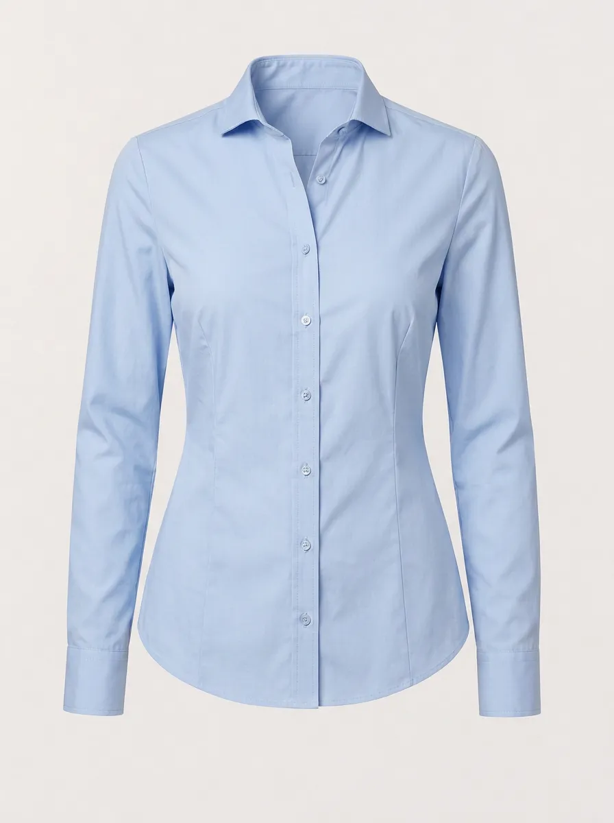Women's Light Blue Solid Color Button Down Formal Shirt