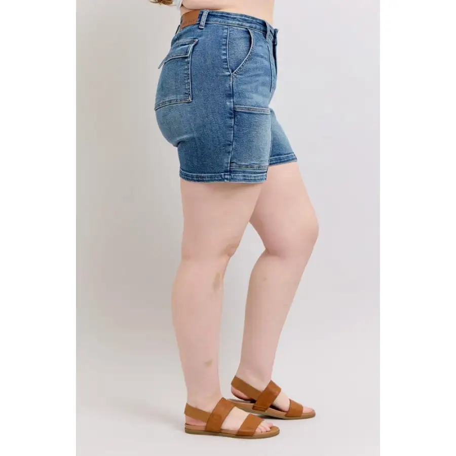 High Rise Pocketed Denim Shorts