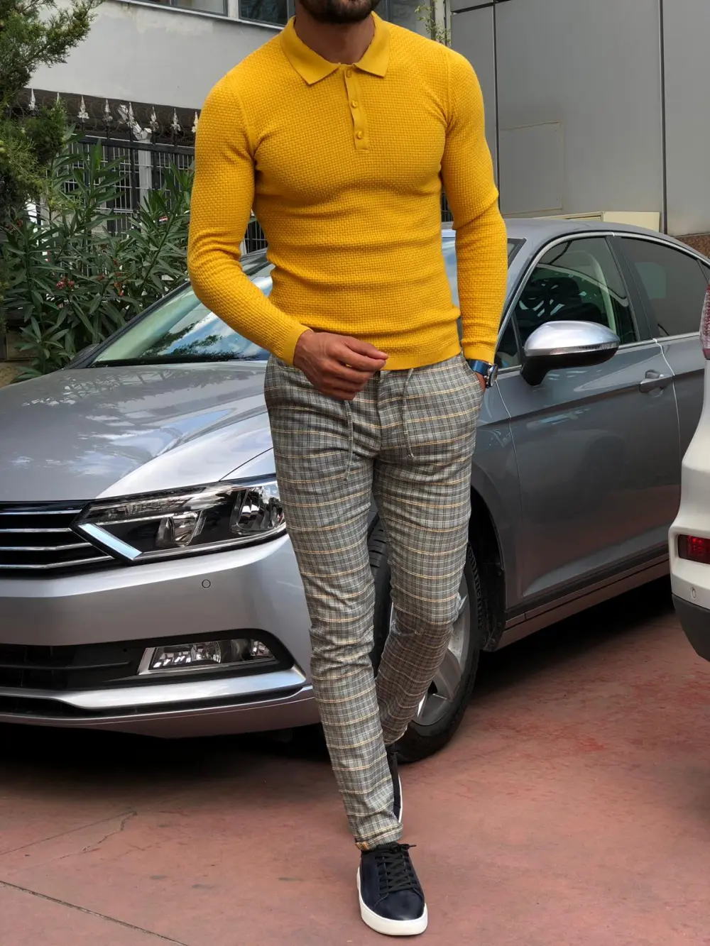 Contemporary Polo Collar Slim Fit Knit Sweater