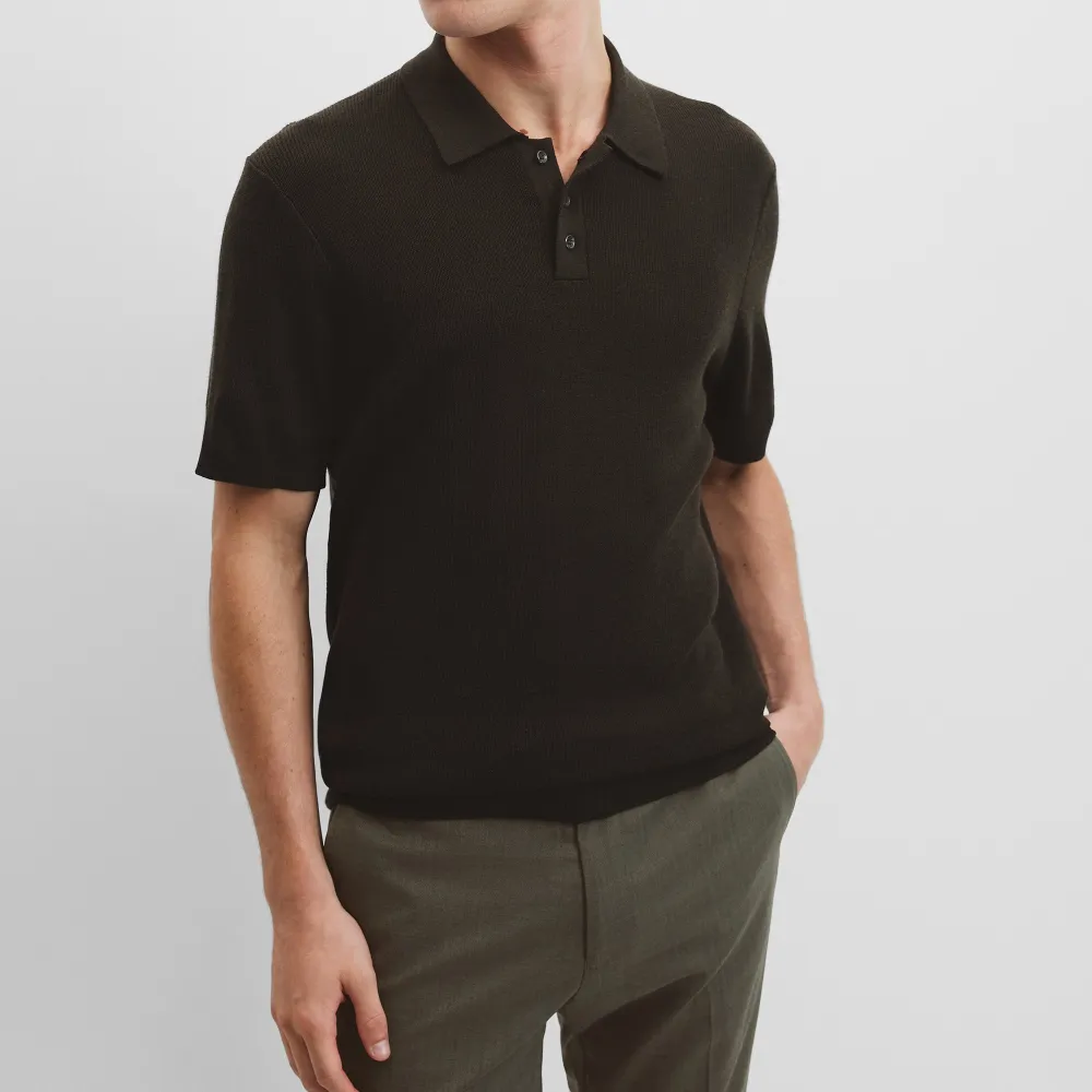 Men's Rib Knit Wool Polo Shirt