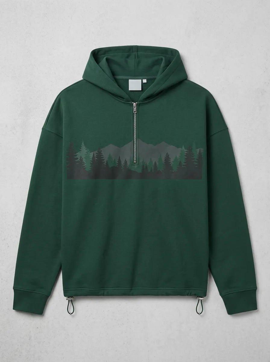 Men's Mountain Forest Graphic Half-Zip Hoodie