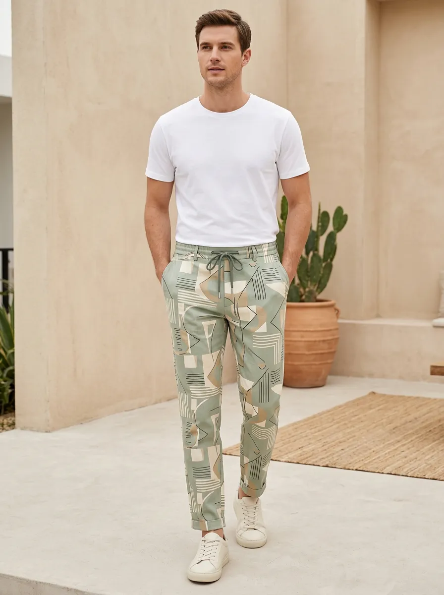 Men's Artful Printed Geometric Abstract Pants