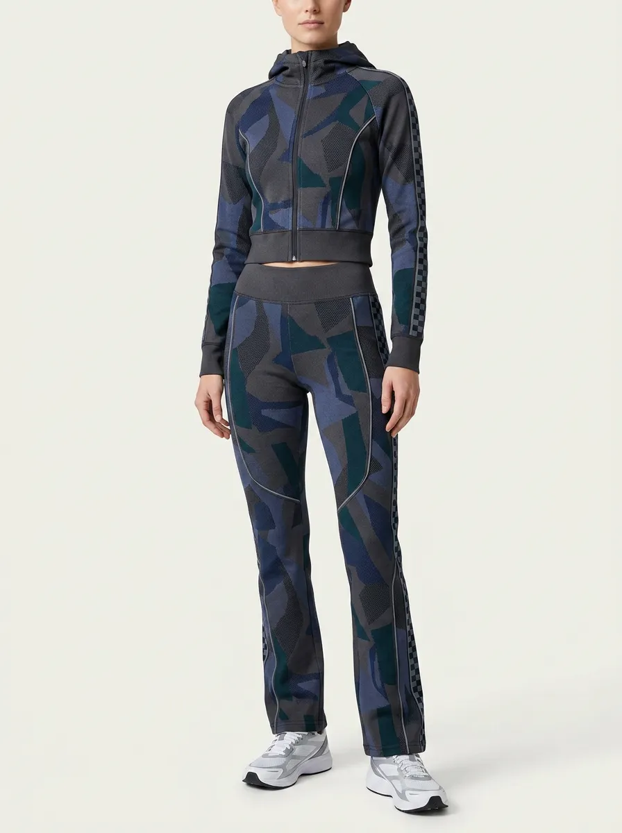 Women's Multi-Color Geometric Print Zip-Up Hoodie and Track Pant Set