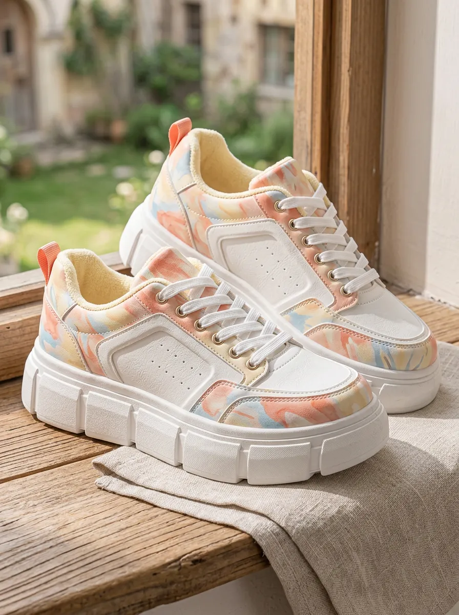 Women's Everyday Pastel Marble Pattern Skate Shoes