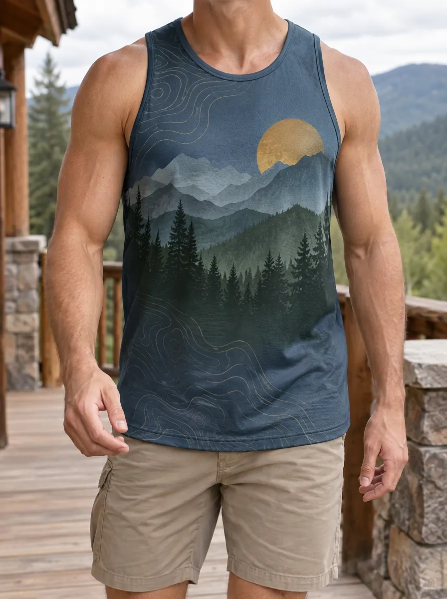 Men's Nature Mountain Forest Sun Tank Top