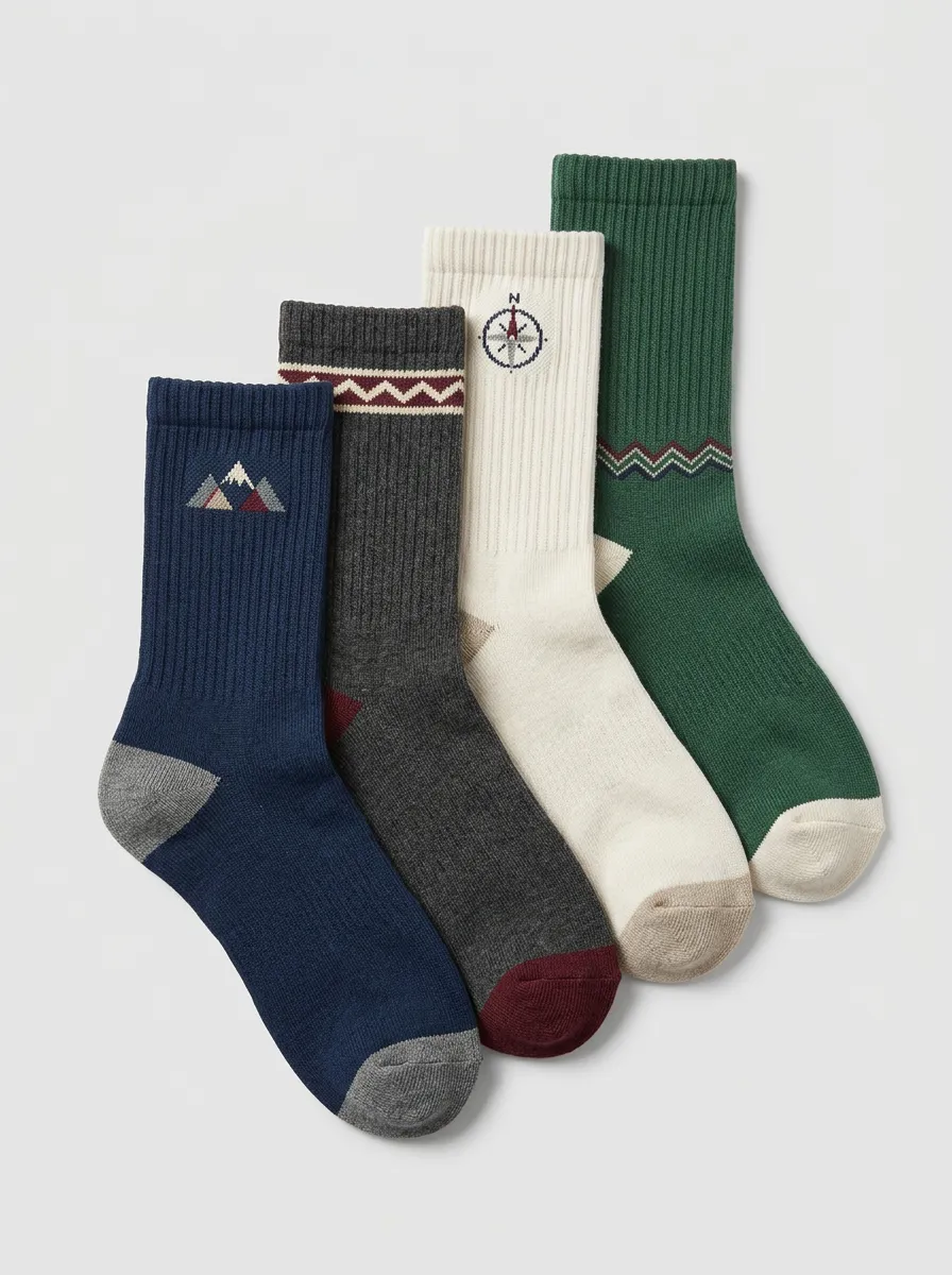 Relaxed Mountain Graphic Compass Graphic Fit Men's Four Pair Socks