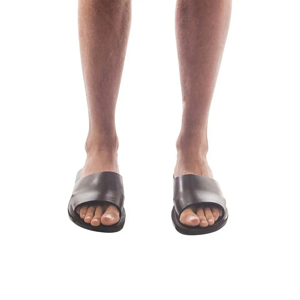 Leather Wide Strap Slide Sandals