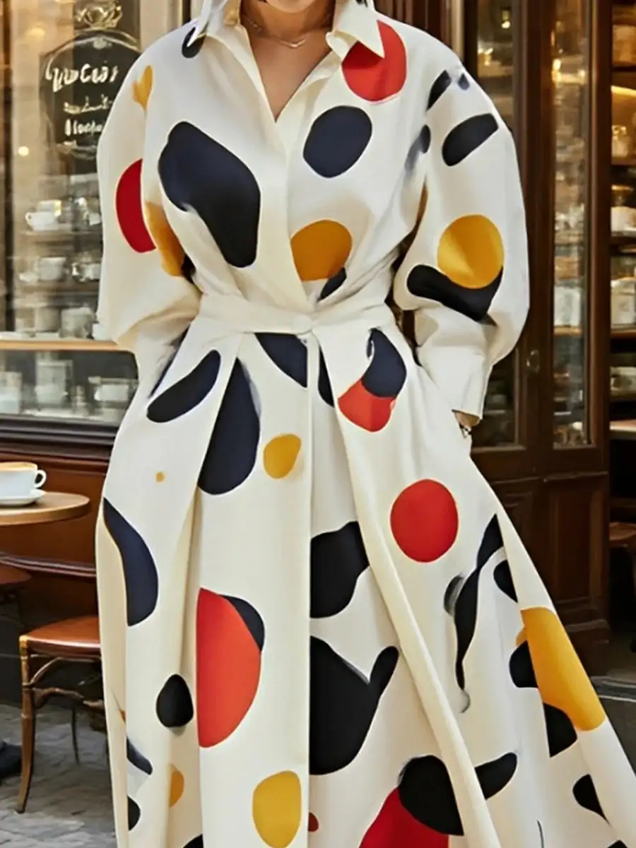 Polka Dot Long Shirt Maxi Dress