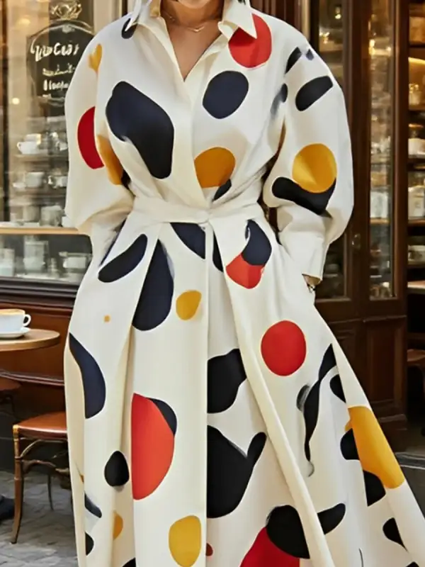 Polka Dot Long Shirt Maxi Dress