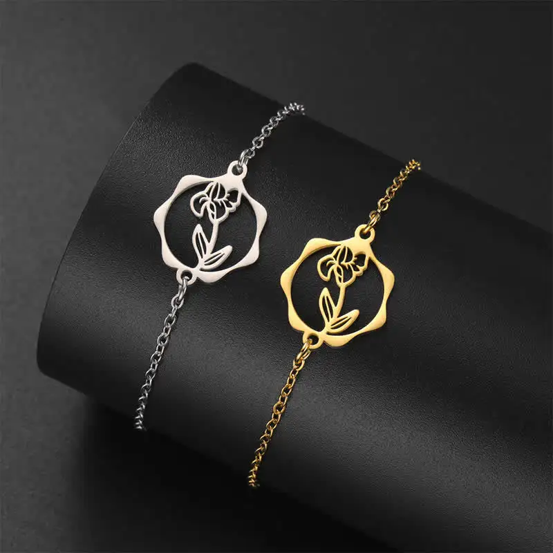 Titanium Steel Birth Flower Bracelet