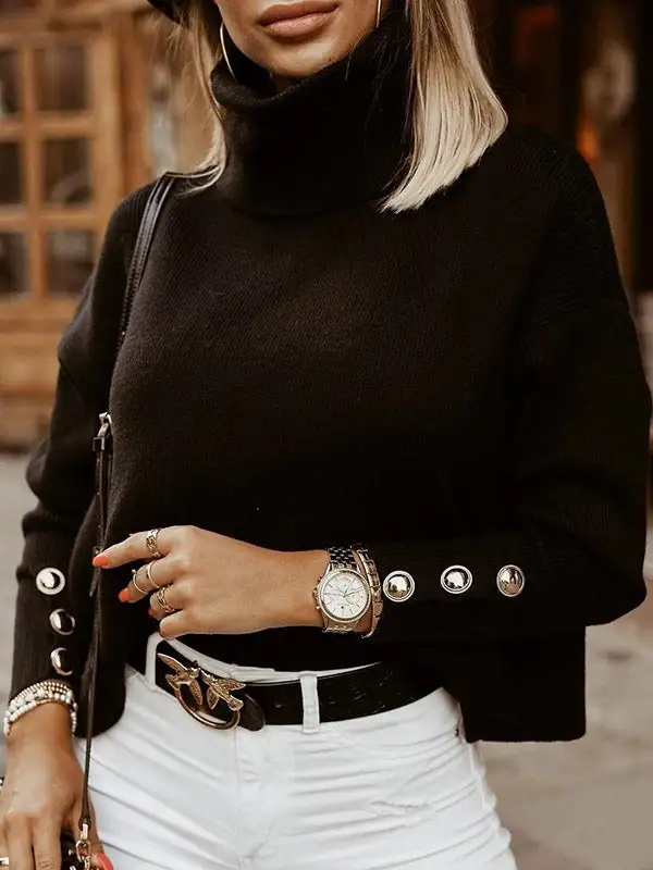 Casual High Neck Long Sleeve Relaxed Fit Sweater