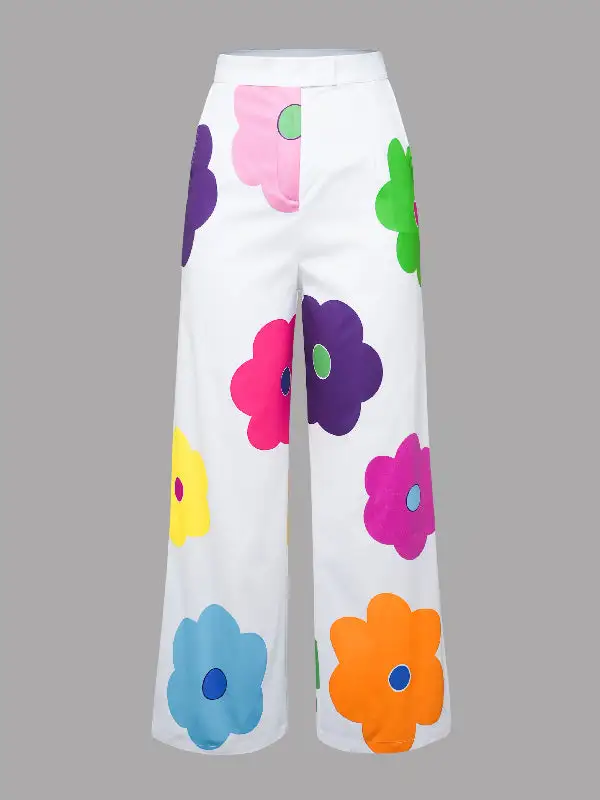 Women's High Waist Wide Leg Printed Pants