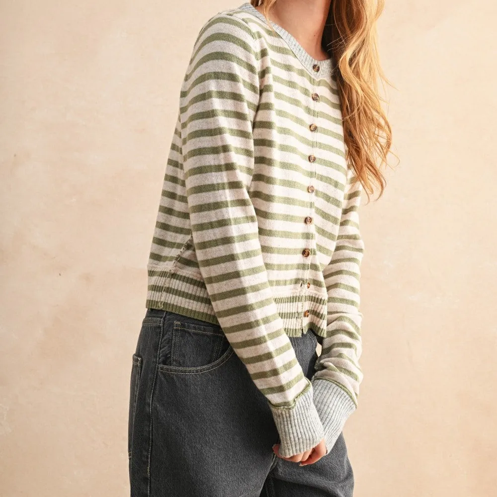 Contrast Ribbed Striped Cardigan
