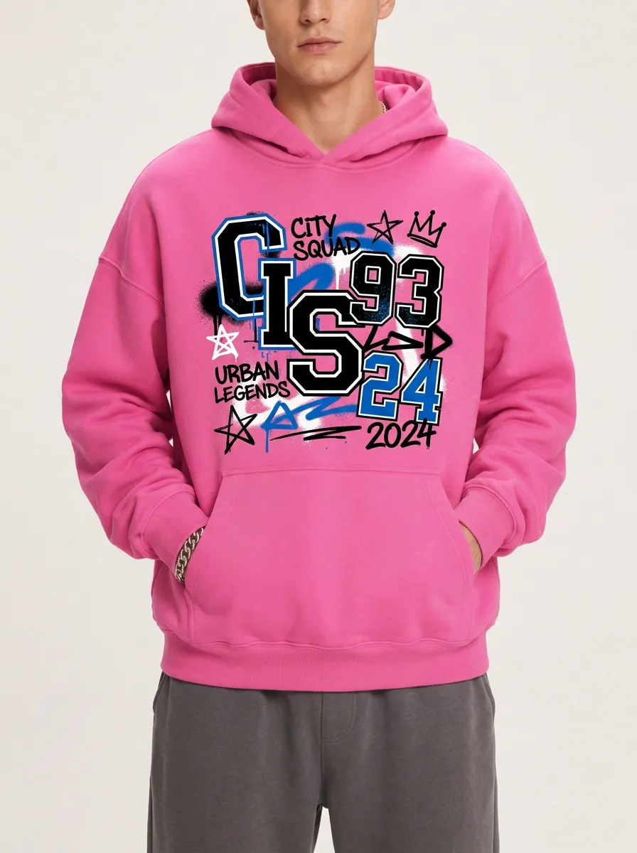 Men's Urban Streetwear City Squad Graffiti Printed Hoodie