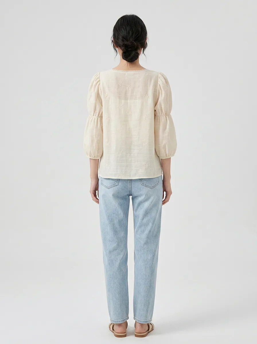 Vintage-Inspired Classic Women's Puff-Sleeve Blouse