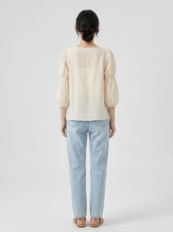 Vintage-Inspired Classic Women's Puff-Sleeve Blouse