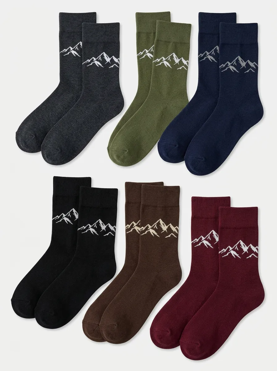 Men's Mountain Forest Graphic Ribbed Crew Sock Set