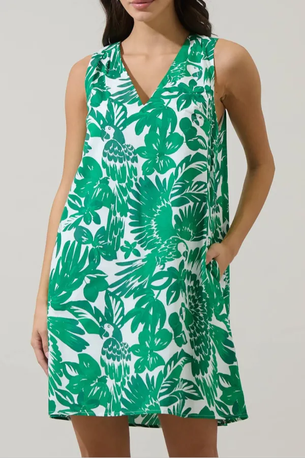 Tropical Cotton Shift Mini Dress