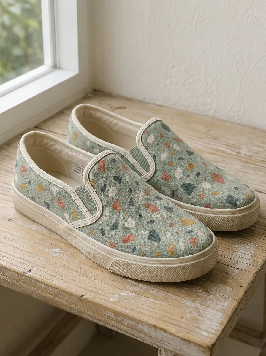 Women's Terrazzo Pattern Sage Green Printed Canvas Shoes