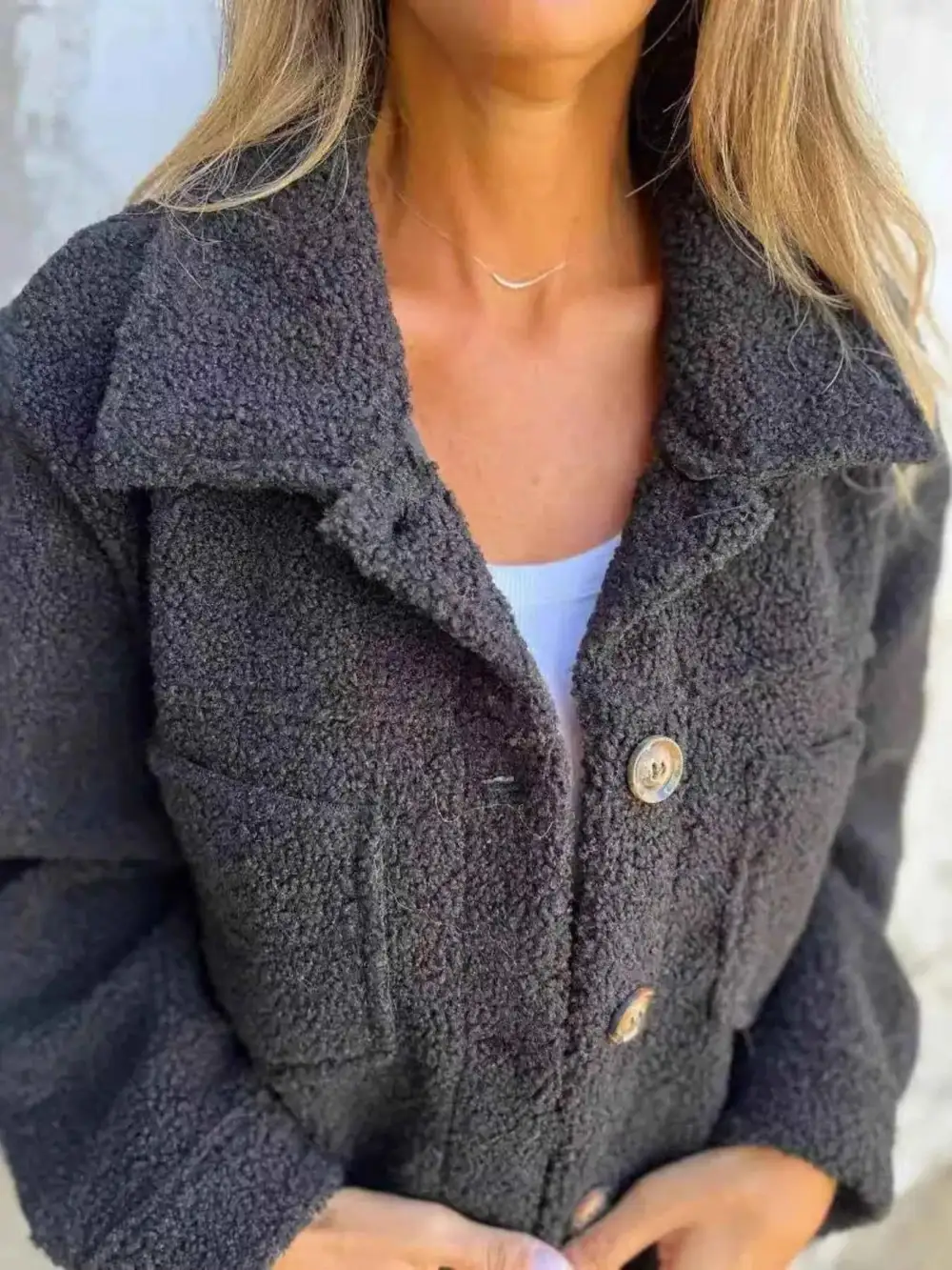 Plus Size Single Breasted Sherpa Shacket