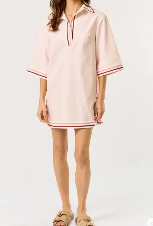 Pink Striped Collared Shift Mini Dress