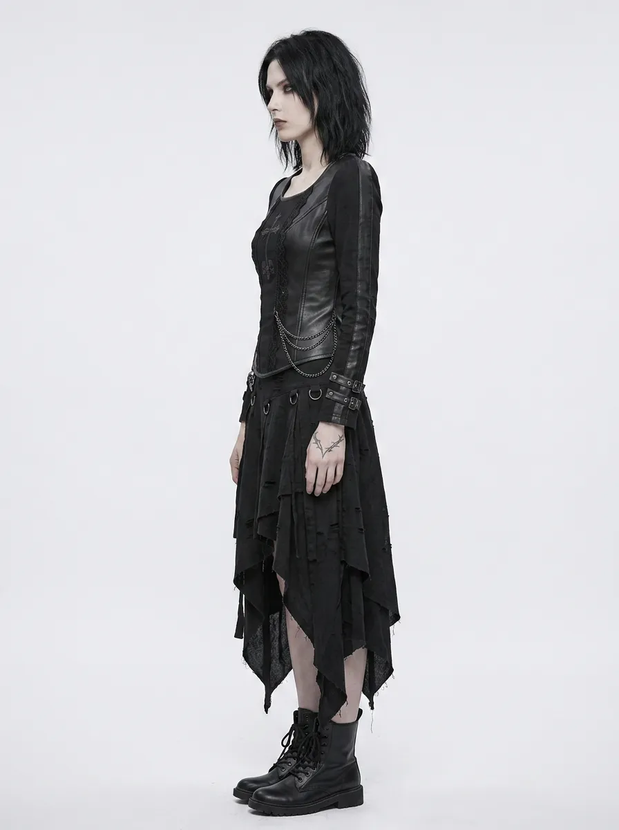 Women's Gothic Cross Skull Embroidered Printed Top