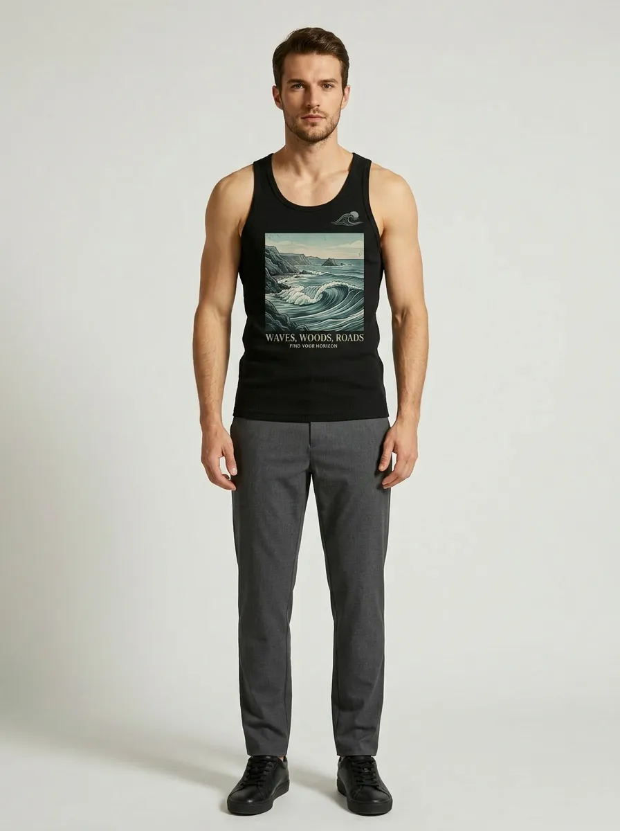 Men's Ocean Landscape Waves Printed Tank Top