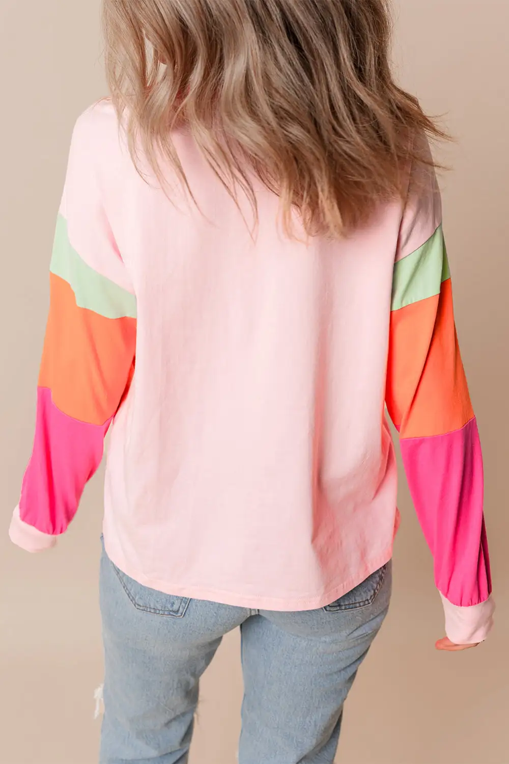 Women's Colorblock Long Sleeve Loose Fit Top