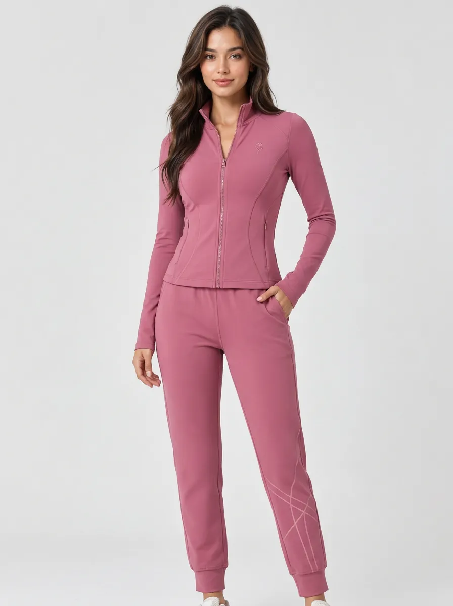 Women's Dusty Rose Athletic Yoga Tracksuit Set