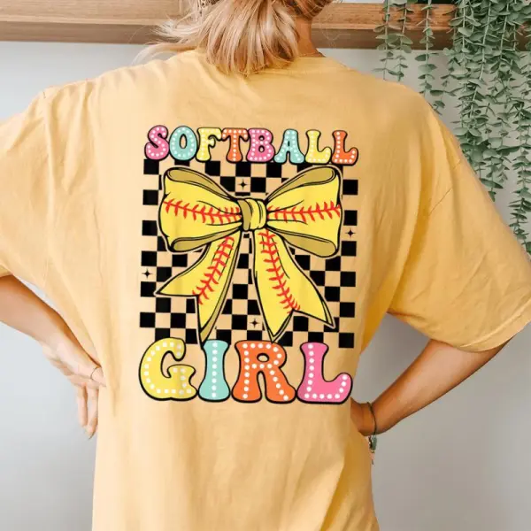 Groovy Softball Girl Coquette Bow Softball Girls Women Women's Oversized Comfort T-Shirt Back Print