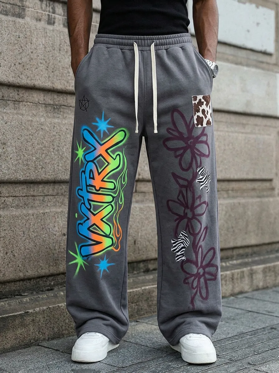 Unisex Creative Streetwear Graffiti Floral Sweatpants