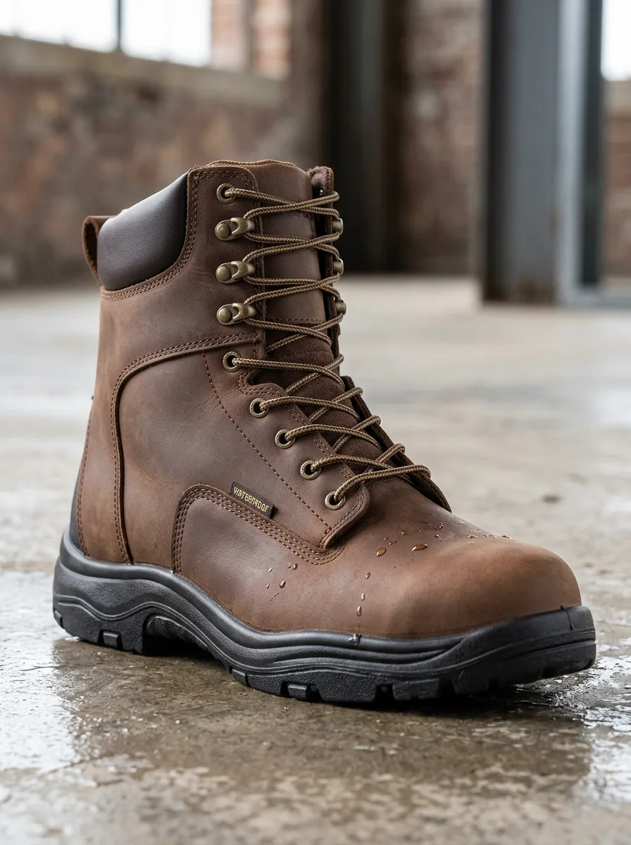 Outdoor-Ready Leather-Look Workwear Men's Waterproof Work Boots