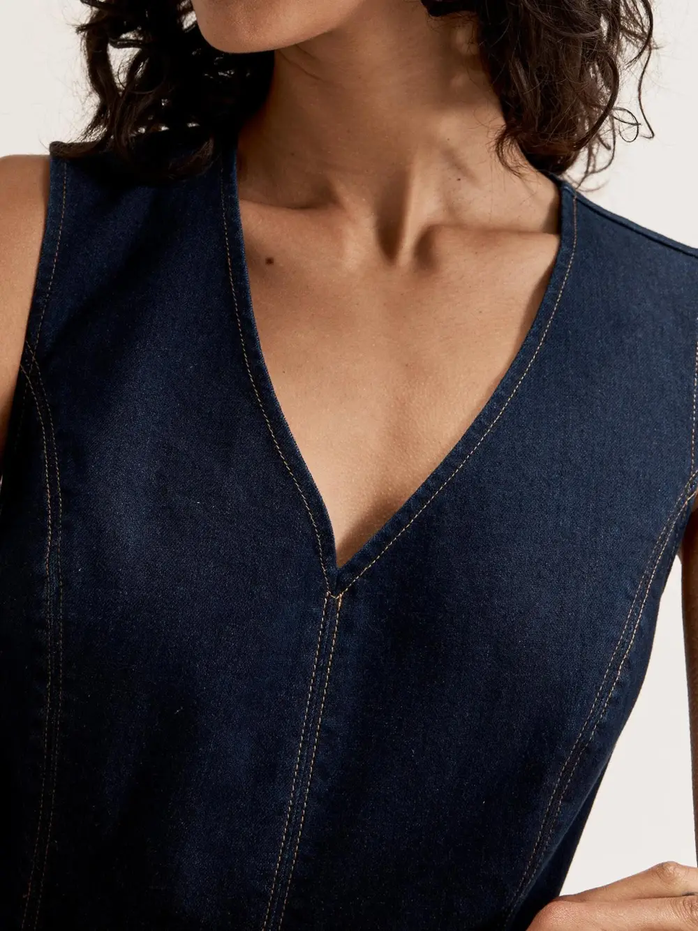 V Neck Sleeveless Denim Dress