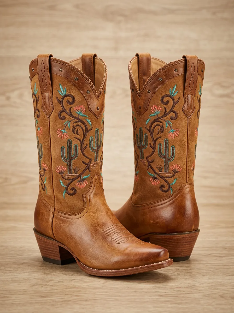 Range Cactus Desert Floral Heritage Look Unisex Western Cowboy Boots