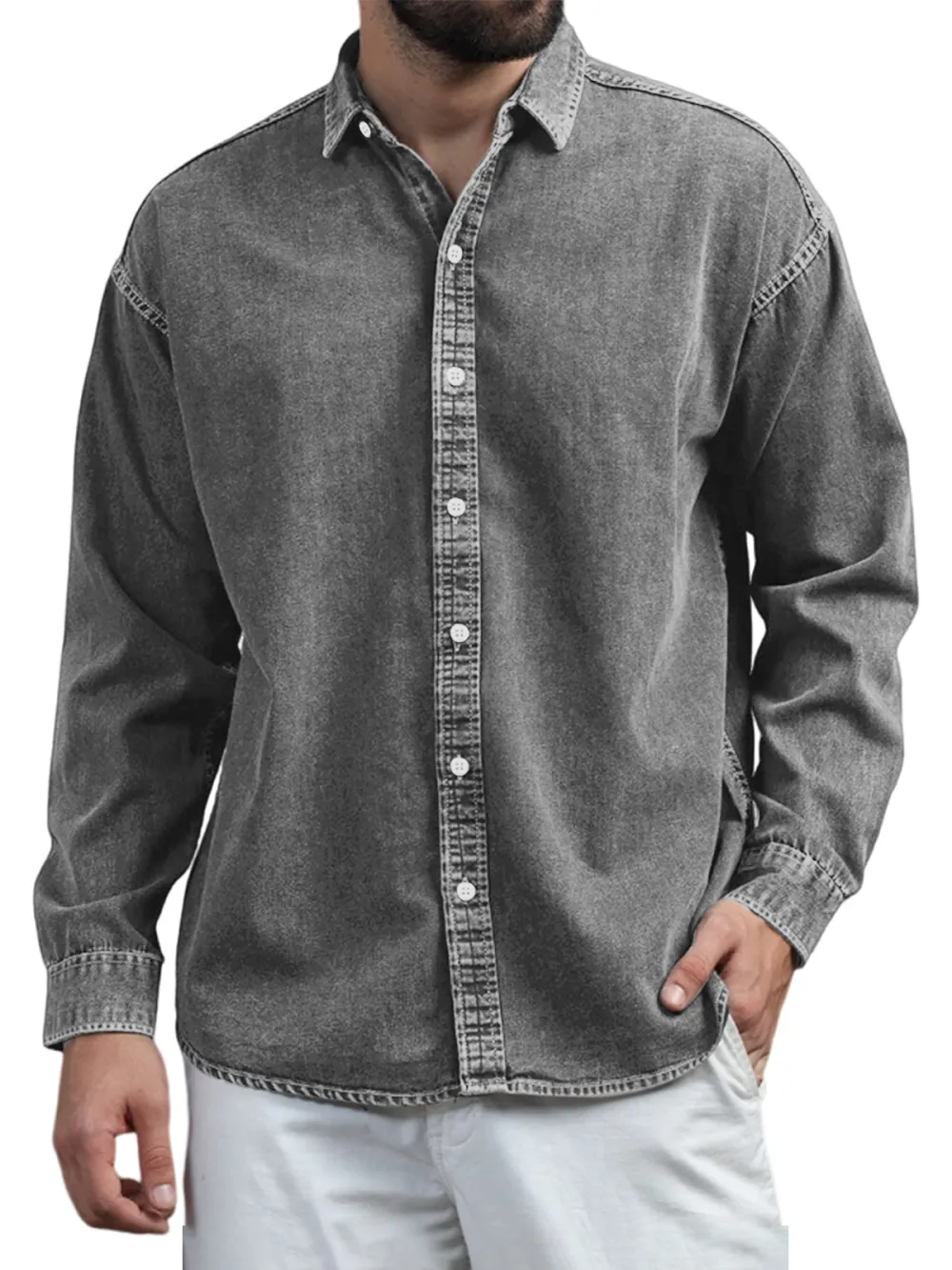 Structured Long Sleeve Open Collar Shirt