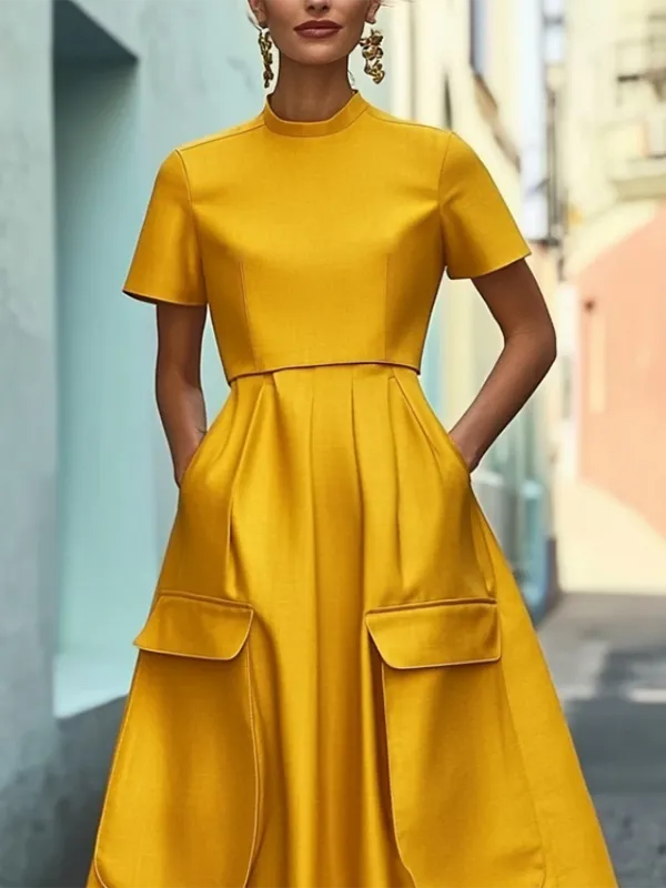 Pockets Sleeve Maxi Dress