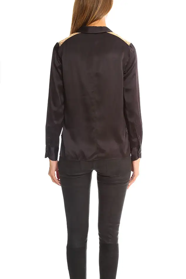 Silk Lace Button-Down Blouse Shirt